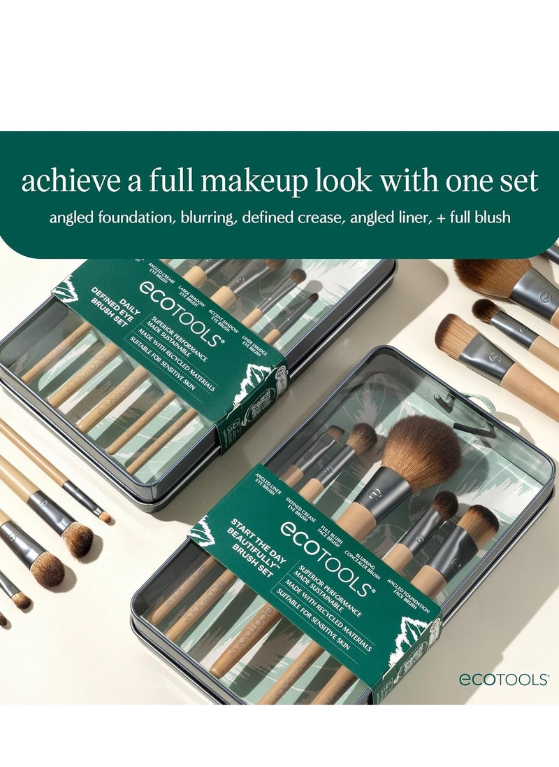 EcoTools Start The Day Beautifully 6 Piece Makeup Brush Set, Makeup Brushes For Eyeshadow, Blush, Concealer, & Foundation Application, Eco-Friendly, Gift Set, Synthetic Hair, Vegan & Cruelty-Free