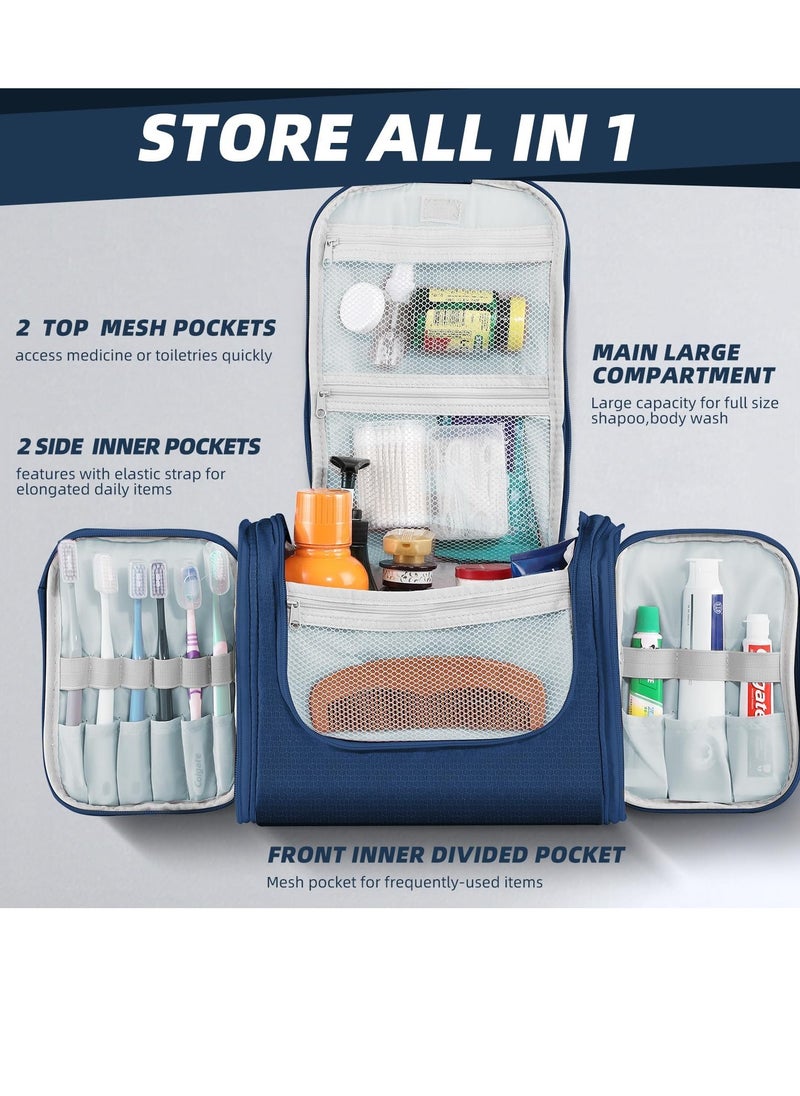 Buruis Large Capacity Toiletry Bag for Women and Men, Hanging Toiletry Organizer Cosmetics Makeup Bag, Water-resistant Dopp kit Shaving Bag for Full Sized Toiletries, Travel Essentials (Blue)