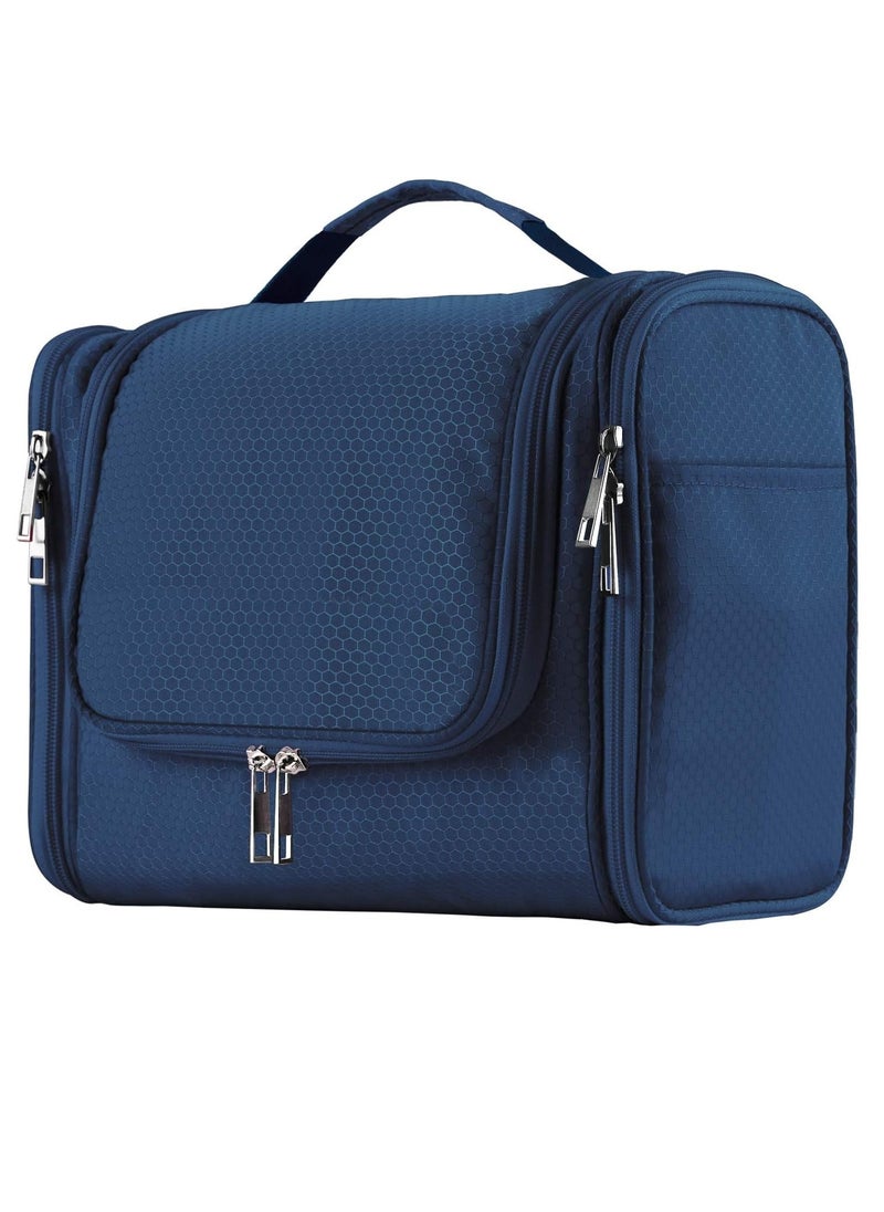 Buruis Large Capacity Toiletry Bag for Women and Men, Hanging Toiletry Organizer Cosmetics Makeup Bag, Water-resistant Dopp kit Shaving Bag for Full Sized Toiletries, Travel Essentials (Blue)