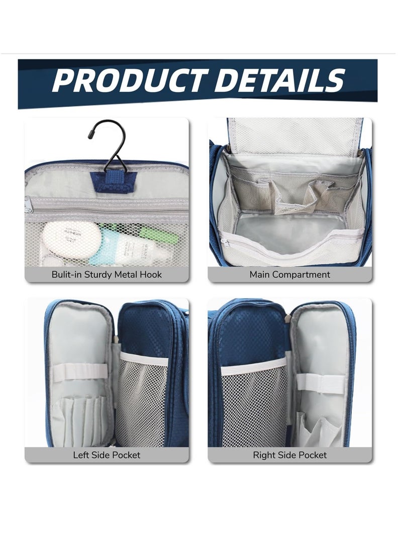 Buruis Large Capacity Toiletry Bag for Women and Men, Hanging Toiletry Organizer Cosmetics Makeup Bag, Water-resistant Dopp kit Shaving Bag for Full Sized Toiletries, Travel Essentials (Blue)