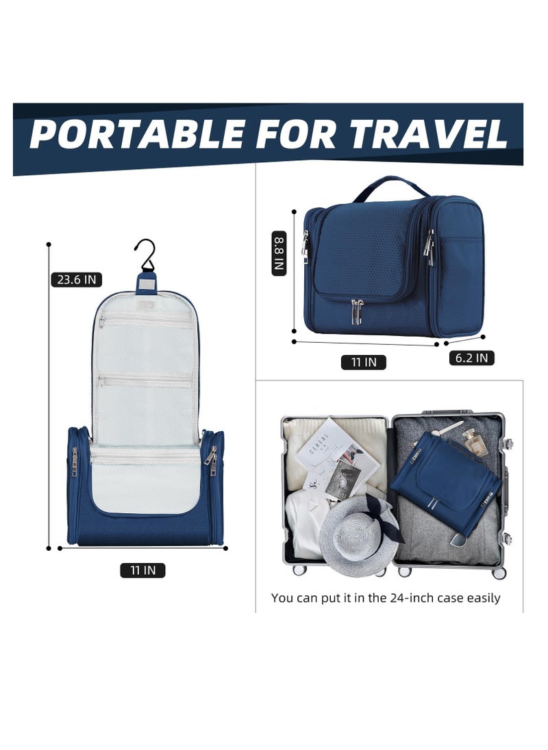 Buruis Large Capacity Toiletry Bag for Women and Men, Hanging Toiletry Organizer Cosmetics Makeup Bag, Water-resistant Dopp kit Shaving Bag for Full Sized Toiletries, Travel Essentials (Blue)