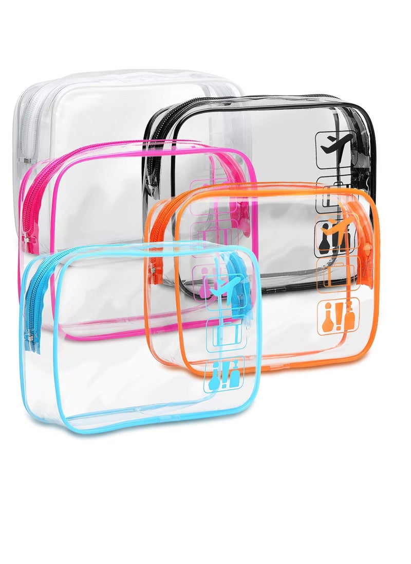 F-color TSA Approved Toiletry Bag - 5 Pack Clear Toiletry Bags Quart Size Travel Bag, Clear Cosmetic Makeup Bags for Women Men, Carry on Airport Airline Compliant Bag, 5 Colors