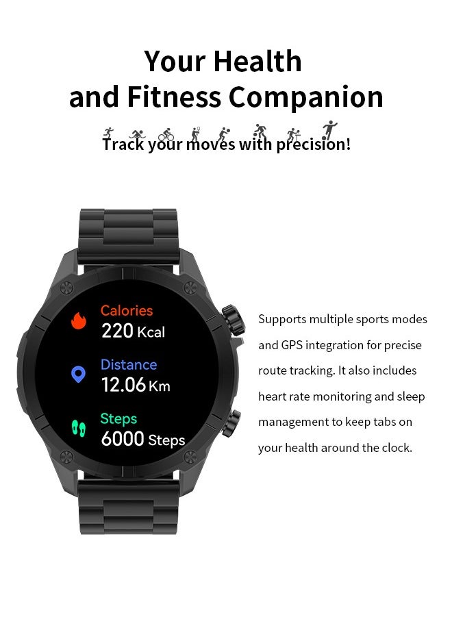 Korean Brand Smart Watch Y7, Business Smartwatch, 30M Waterproof Fitness Watch, Bluetooth Calling, Compatible with Android and iOS, Smartwatch for Men, Zinc Alloy Vacuum Plating, Heart Rate Monitoring, Black