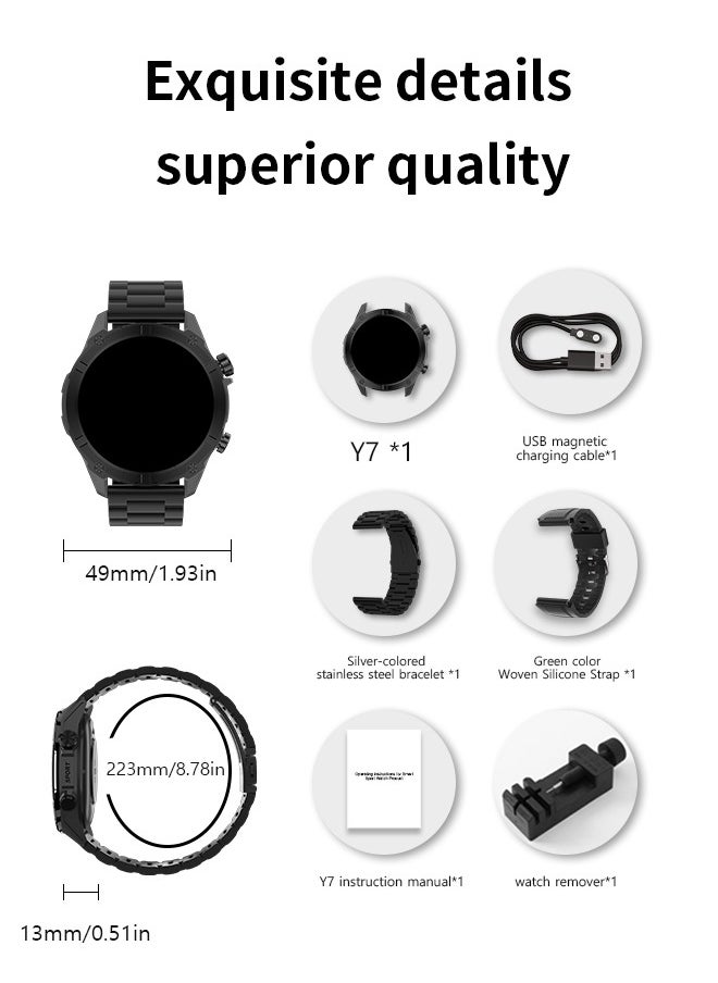 Korean Brand Smart Watch Y7, Business Smartwatch, 30M Waterproof Fitness Watch, Bluetooth Calling, Compatible with Android and iOS, Smartwatch for Men, Zinc Alloy Vacuum Plating, Heart Rate Monitoring, Black