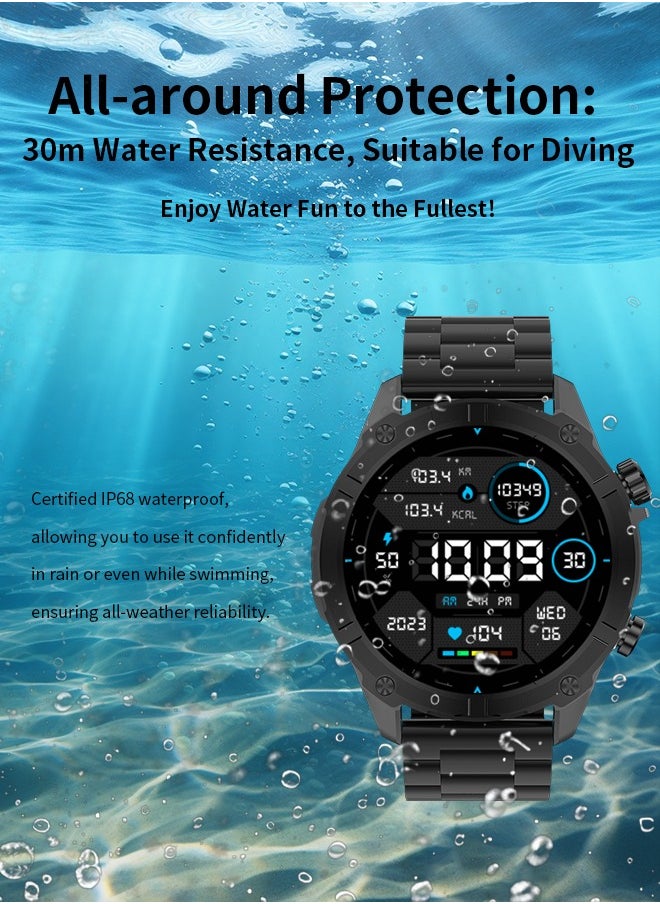 Korean Brand Smart Watch Y7, Business Smartwatch, 30M Waterproof Fitness Watch, Bluetooth Calling, Compatible with Android and iOS, Smartwatch for Men, Zinc Alloy Vacuum Plating, Heart Rate Monitoring, Black