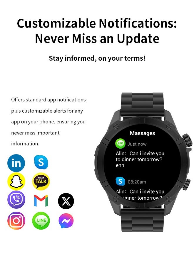 Korean Brand Smart Watch Y7, Business Smartwatch, 30M Waterproof Fitness Watch, Bluetooth Calling, Compatible with Android and iOS, Smartwatch for Men, Zinc Alloy Vacuum Plating, Heart Rate Monitoring, Black