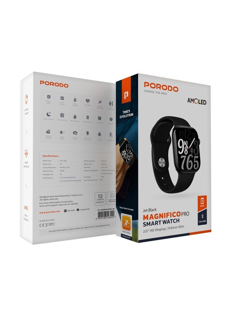 Porodo Jet Black Magnifico Pro Smart Watch