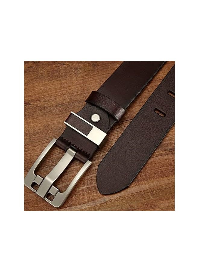 Men's Genuine Leather Belt with Alloy Vintage Buckle, Classic and Fashion Design for Work Business and Casual,Packed in a Box, brown