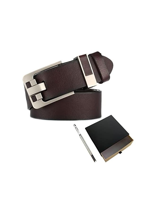 Men's Genuine Leather Belt with Alloy Vintage Buckle, Classic and Fashion Design for Work Business and Casual,Packed in a Box, brown