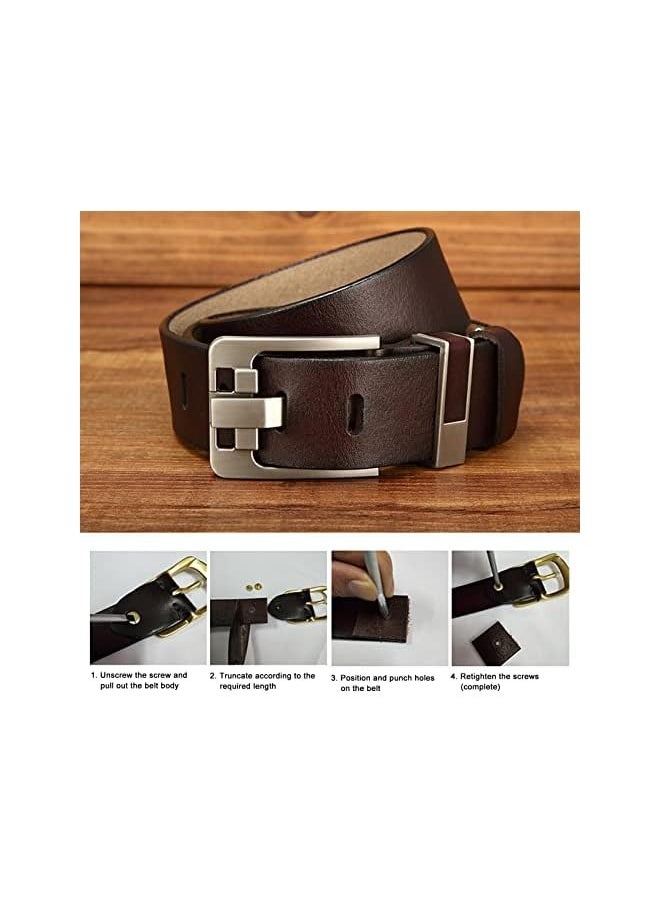 Men's Genuine Leather Belt with Alloy Vintage Buckle, Classic and Fashion Design for Work Business and Casual,Packed in a Box, brown