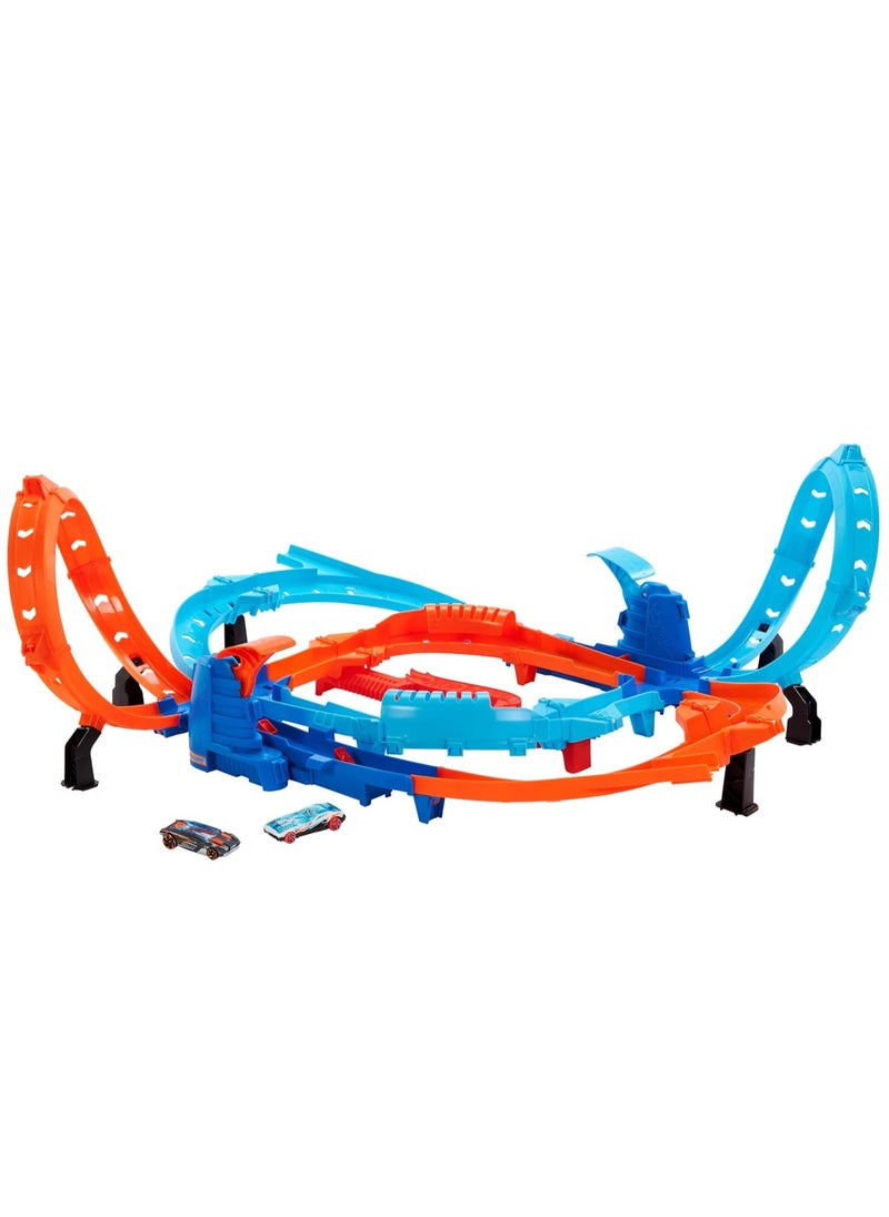Hot Wheels Toy Car Trackset, Ultra Hots Fast Competition Start with 2 Vehicles in 1:64 Scale, Head-to-Head Racing and Stunts, 2 Manual Starters, HXR71
