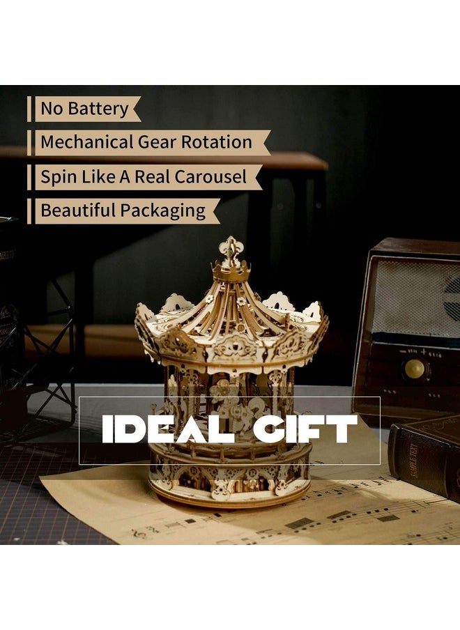 Music Box 3D Puzzles For Adults, Mechanical Diy Wooden Toys, Gifts On Birthday/Valentine'S Day/Christmas - Romantic Carousel