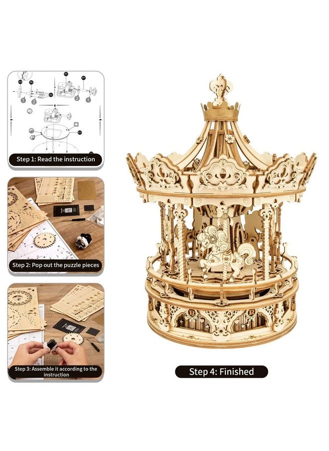 Music Box 3D Puzzles For Adults, Mechanical Diy Wooden Toys, Gifts On Birthday/Valentine'S Day/Christmas - Romantic Carousel