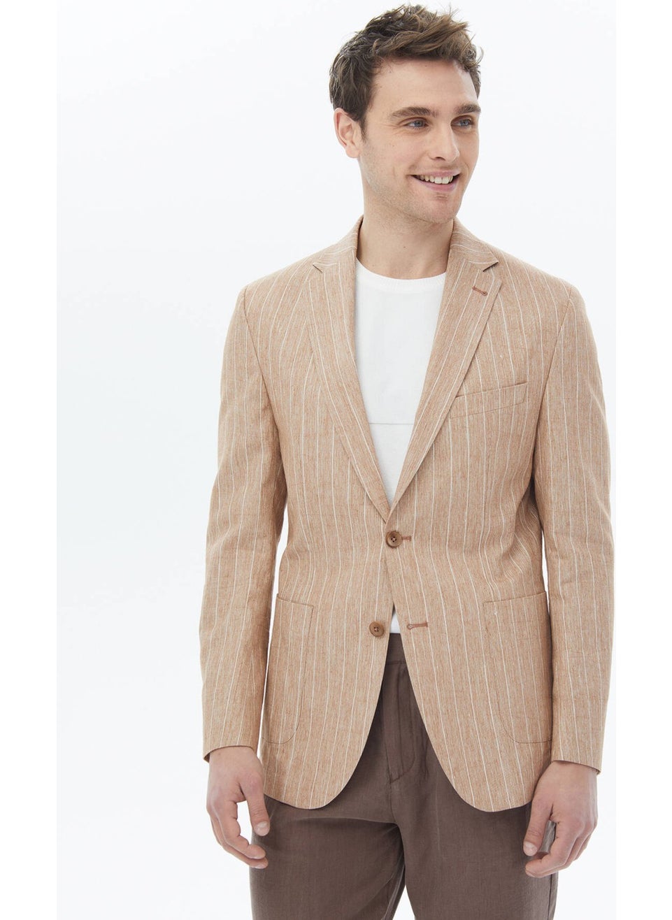 Brick Striped Modern Fit Cotton Blend Jacket