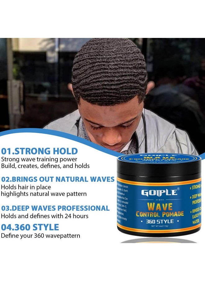 Natural Wave Pomade For Men Strong Hold, Easy Wash 360 Wave Training Hair Cream, Waves Grease For Men Water-Based Hair Cream For Wave, Moisture, Control And Silky Shine, Wave Pomade For Black Men 4Oz