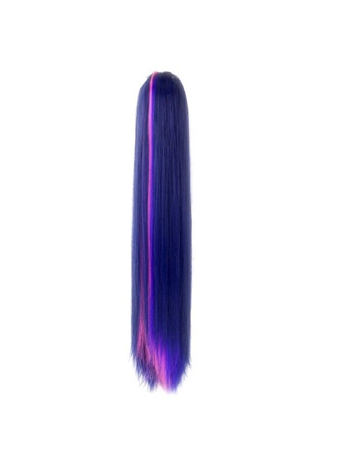 Miss U Hair Cosplay Hair Long Straight Purple Pink Strands Clip In Claw Ponytail for Kids and Adult (purple blend pink)