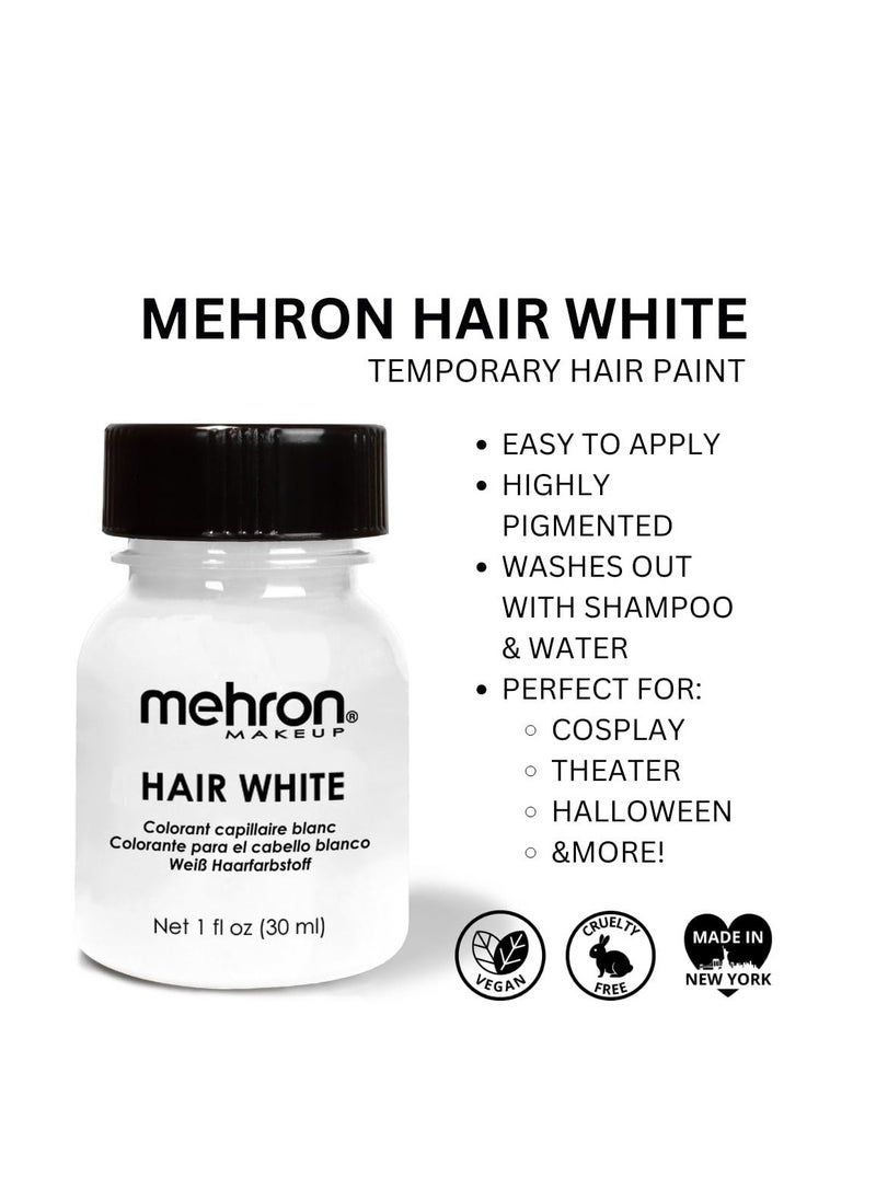 Mehron Makeup Hair White | Washable White Hair Dye | Temporary Hair Color for Theatre, Cosplay, & Halloween 1 fl oz (30ml) (White)