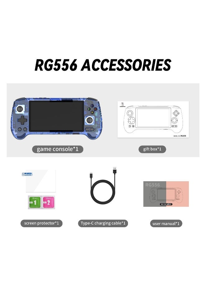 RG556 Handheld Game Console Unisoc T820 Android 13 5.48 inch AMOLED Screen 5500mAh WIFI Bluetooth Retro Video Players (Transparent blue)