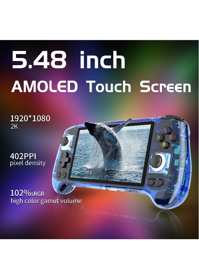 RG556 Handheld Game Console Unisoc T820 Android 13 5.48 inch AMOLED Screen 5500mAh WIFI Bluetooth Retro Video Players (Transparent blue)