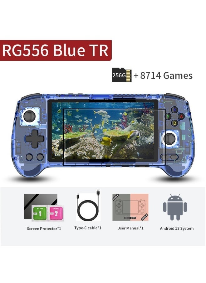 RG556 Handheld Game Console Unisoc T820 Android 13 5.48 inch AMOLED Screen 5500mAh WIFI Bluetooth Retro Video Players (Transparent blue)