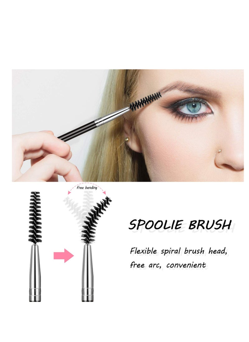 6 Pieces Duo Eyebrow Brush Angled Eye Brow Brush and Spoolie Brush Mini Eyelash Brush for Tinting Angled Eyebrow, Fit for Gel and Cream (Silver)