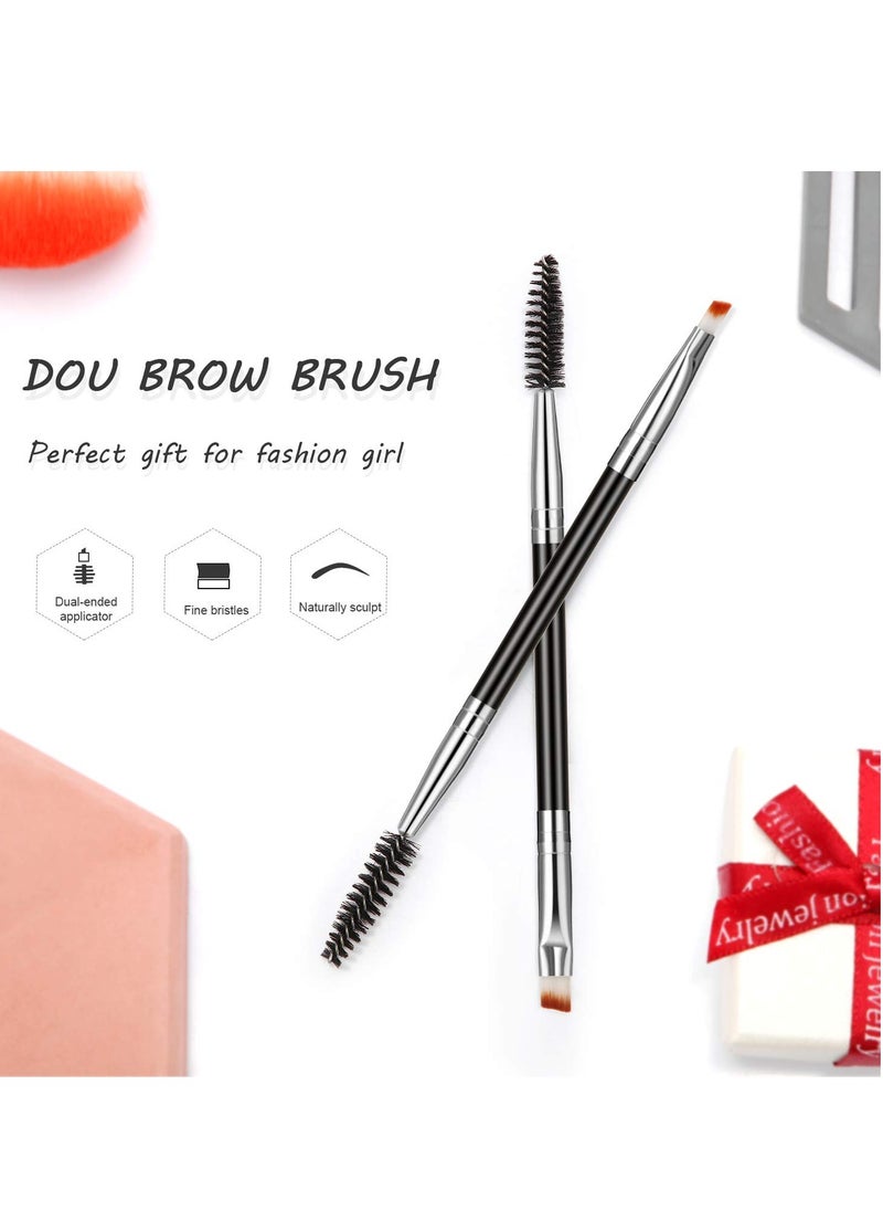 6 Pieces Duo Eyebrow Brush Angled Eye Brow Brush and Spoolie Brush Mini Eyelash Brush for Tinting Angled Eyebrow, Fit for Gel and Cream (Silver)