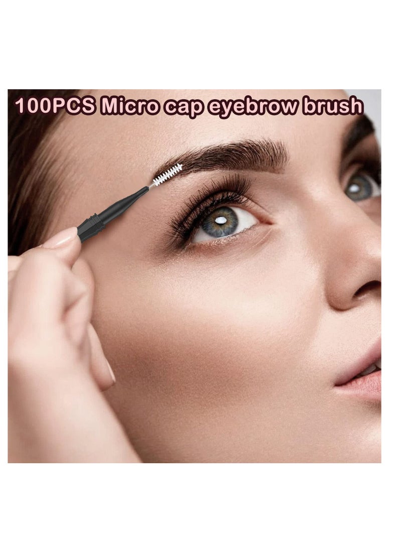 100 Pcs Micro Eyebrow Brush With Cap,Eyebrow Spoolie Brush Micro Eyebrow Lamination Brush 2 Size Multifunctional Micro Spooly Lash