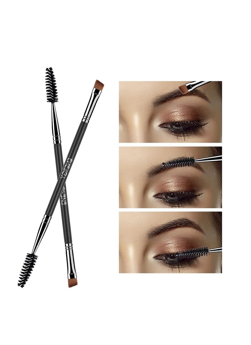 ENERGY Duo Eyebrow Brush Angled Eye Brow Brush and Spoolie Brushes Ultra Firm Thin Eyeliner Brush Premium Synthetic Eye Makeup Brush for Liquid Gel Cream Brow Eyeliner Defining Applicator Black