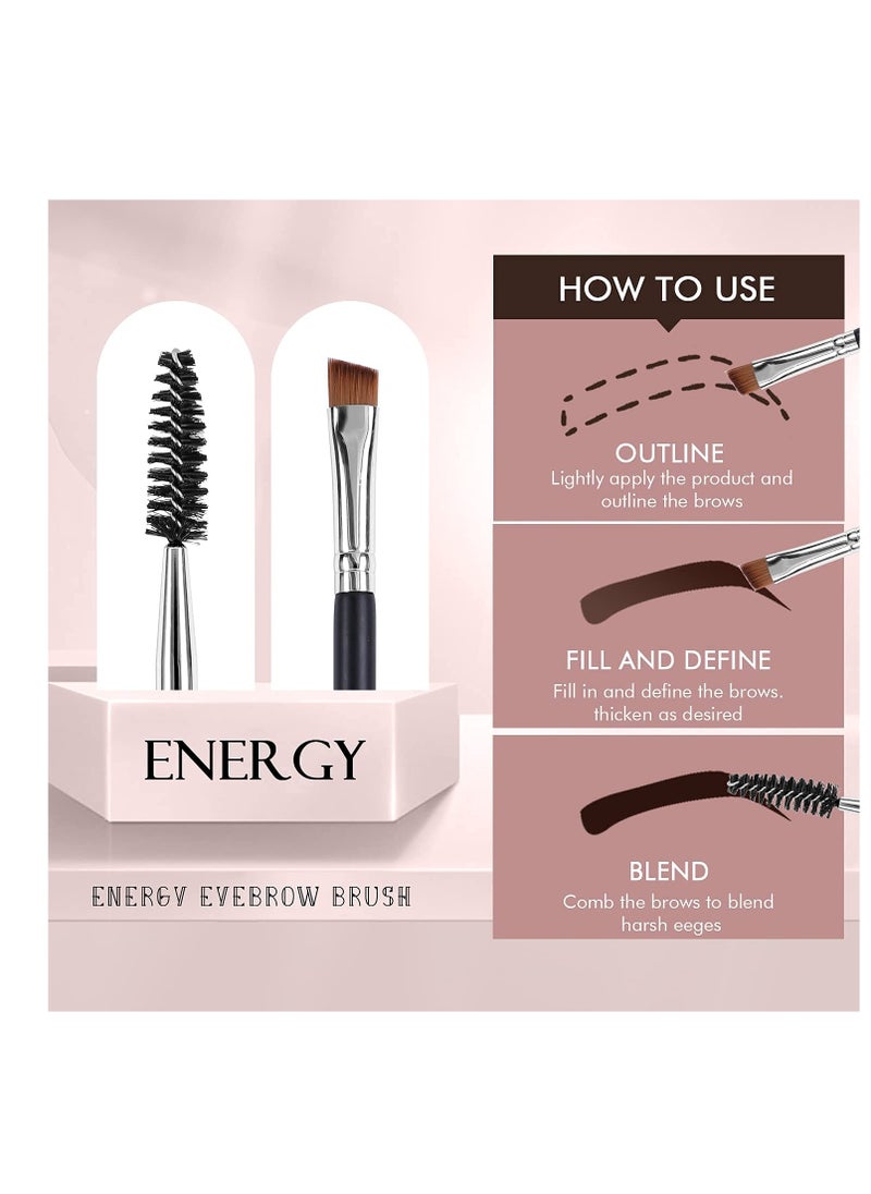 ENERGY Duo Eyebrow Brush Angled Eye Brow Brush and Spoolie Brushes Ultra Firm Thin Eyeliner Brush Premium Synthetic Eye Makeup Brush for Liquid Gel Cream Brow Eyeliner Defining Applicator Black