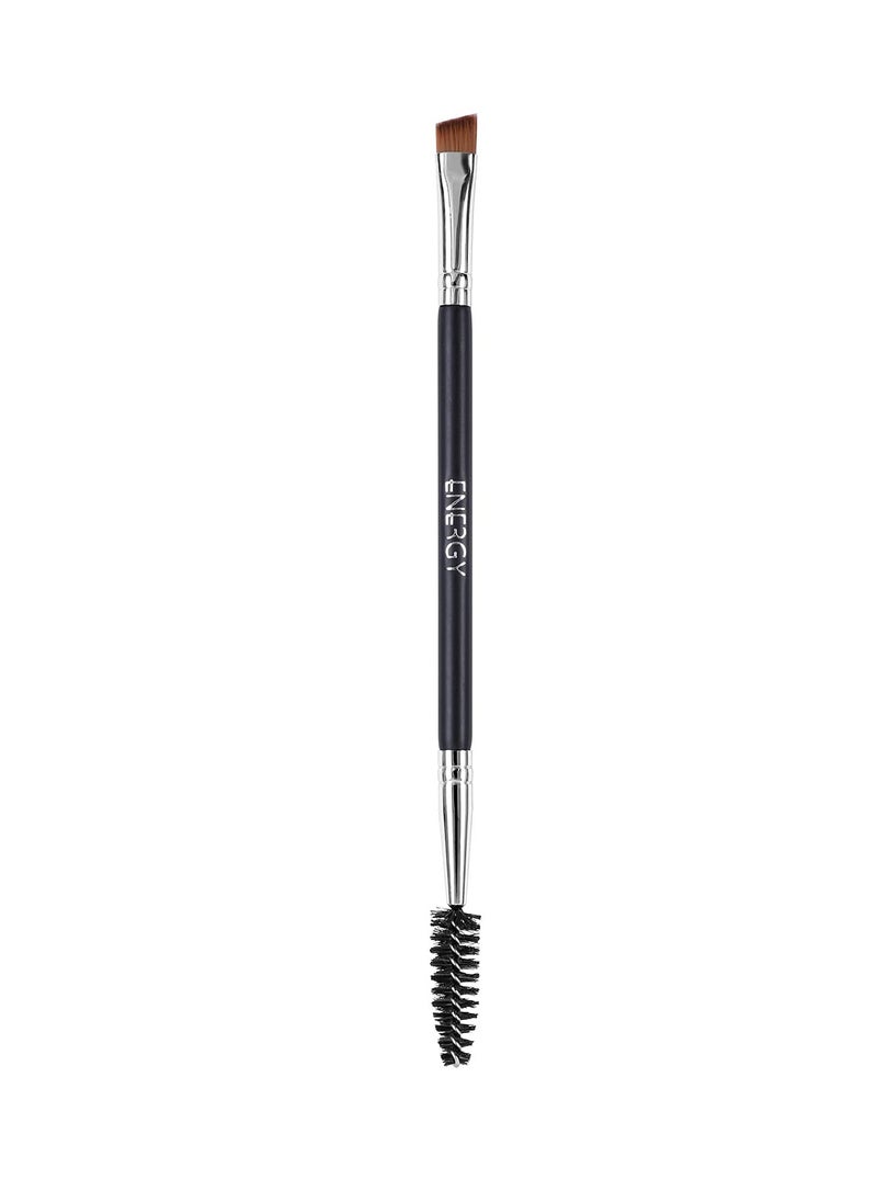 ENERGY Duo Eyebrow Brush Angled Eye Brow Brush and Spoolie Brushes Ultra Firm Thin Eyeliner Brush Premium Synthetic Eye Makeup Brush for Liquid Gel Cream Brow Eyeliner Defining Applicator Black