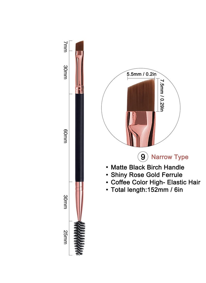 Duo Eyebrow Brush, Spoolie Brush and Angled Brow Brush Eyelash Brush for Eye Makeup. (5pcs, Black)