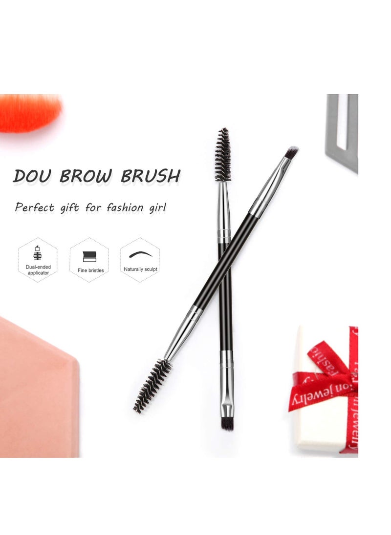 12 Packs Duo Eyebrow Brush, Spoolie Brush and Angled Brow Brush, Multi-functional Mini Eyelash Brush for Tinting Angled Eyebrow, Suitable for Cream Gel (Silver)