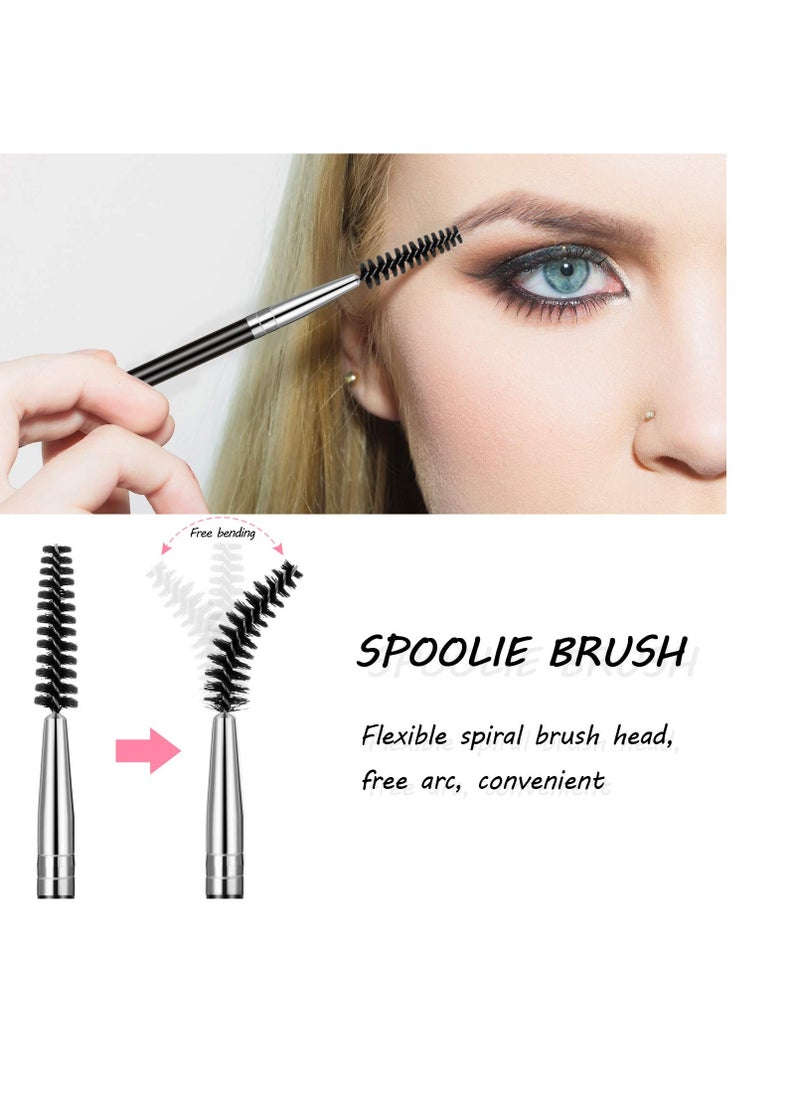 12 Packs Duo Eyebrow Brush, Spoolie Brush and Angled Brow Brush, Multi-functional Mini Eyelash Brush for Tinting Angled Eyebrow, Suitable for Cream Gel (Silver)