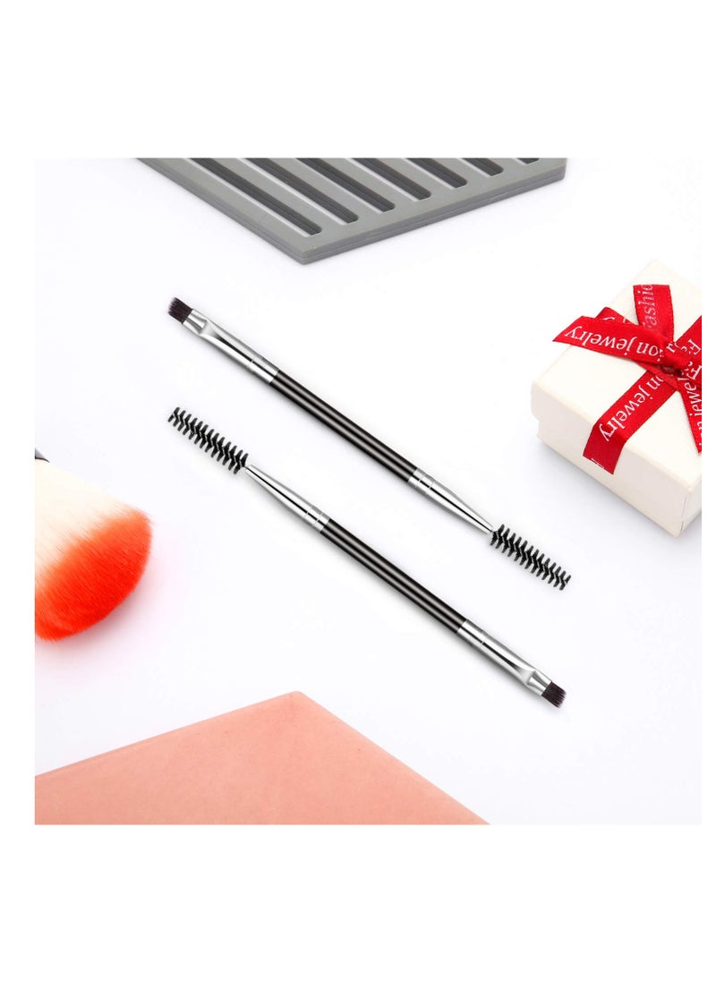 12 Packs Duo Eyebrow Brush, Spoolie Brush and Angled Brow Brush, Multi-functional Mini Eyelash Brush for Tinting Angled Eyebrow, Suitable for Cream Gel (Silver)