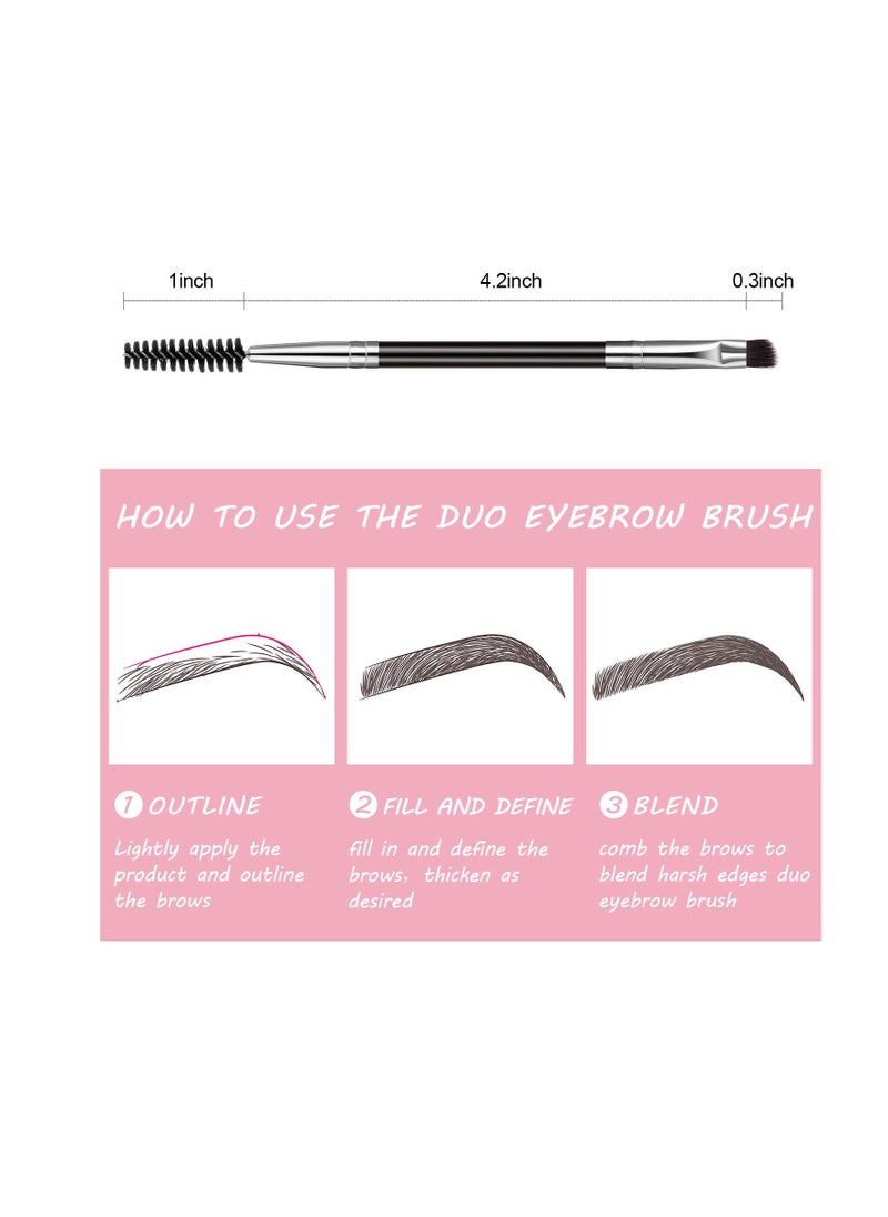 12 Packs Duo Eyebrow Brush, Spoolie Brush and Angled Brow Brush, Multi-functional Mini Eyelash Brush for Tinting Angled Eyebrow, Suitable for Cream Gel (Silver)