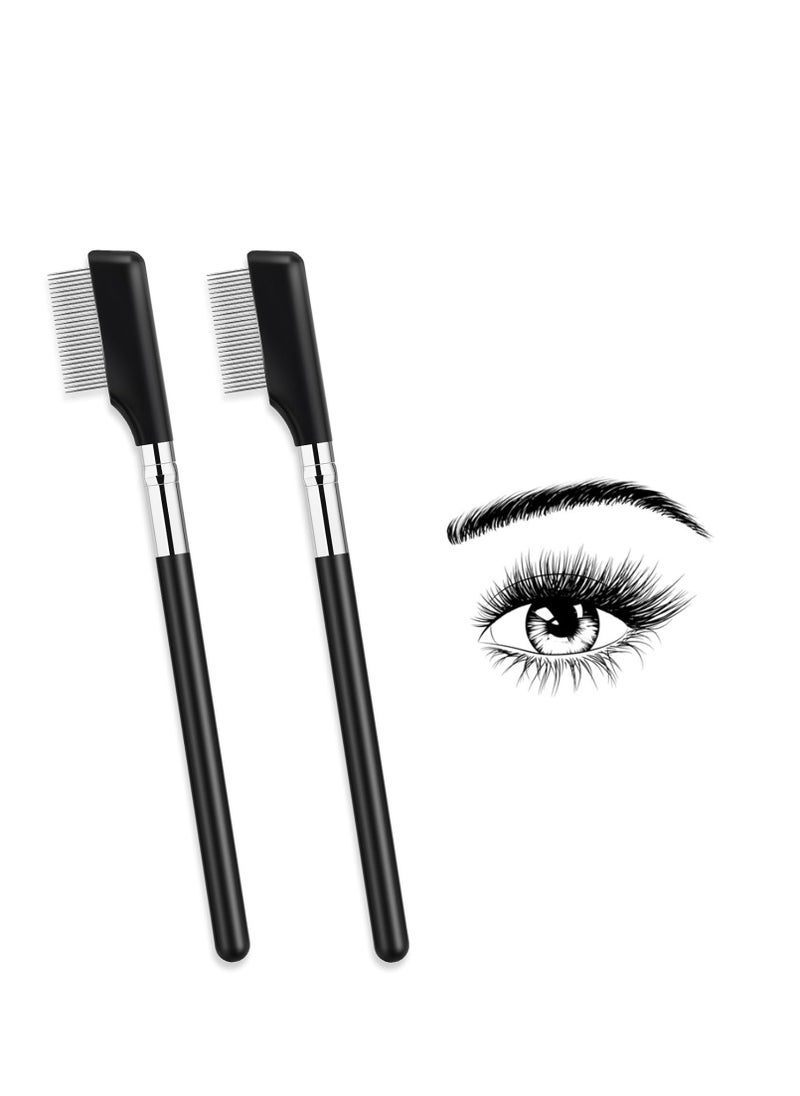 Eyebrow Brush, 2 Pack Metal Eyelash Comb Small Eyelash Brush Eyelash Separator Tool Grooming Eye Lash Separator Grooming Brushes Eyebrow Comb with Metal Teeth Eye Makeup Tool for Women (Medium Handle)