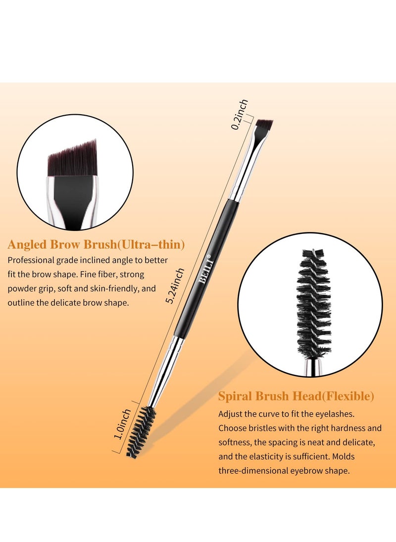 BEILI Duo Eyebrow Brush - Professional Angled Eye Brow Brush and Spoolie Brush