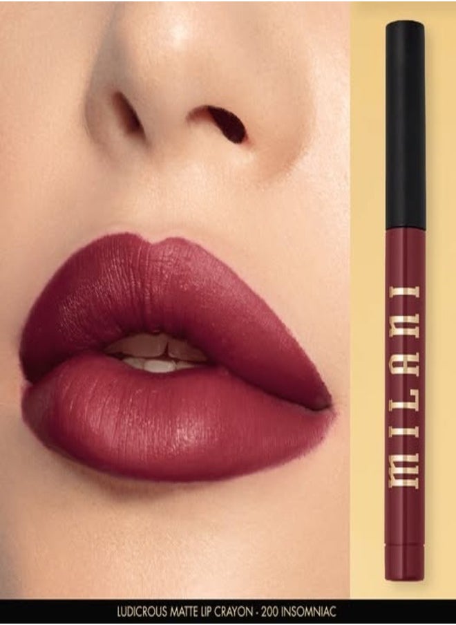 Milani Ludicrous Matte Lip Crayon Long Lasting Cream-to-Matte Lip Color, Matte Lip Color Stock With Glide-On Formula, Vegan & Cruelty-Free ( 200 Insomniac ) 1.4g