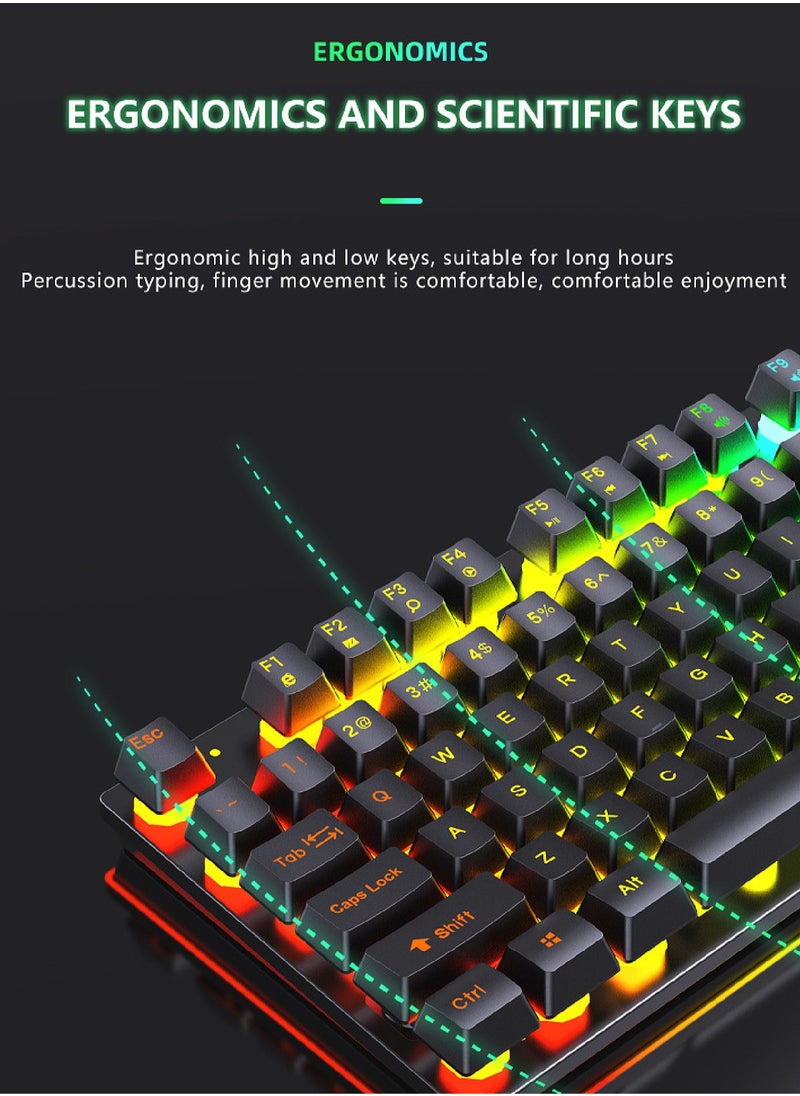 104-Key Membrane Keyboard - Wired Keyboard and Wired Mouse Set - Gaming Keyboard and Office Keyboard - RGB Light - Computer Keyboard