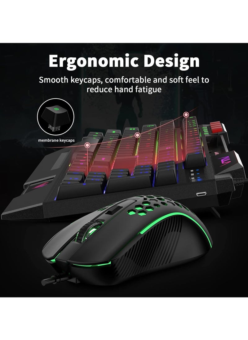 4 in 1 Gaming Keyboard Mouse Headset and Mousepad Combo, Rainbow LED Backlit Gaming Keyboard Mouse Set, USB Wired Bundle for PC Computer Laptop Gamer