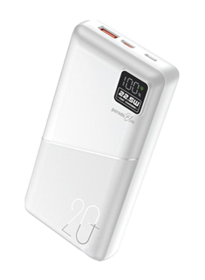 20000mAh Powerbank Type-C, USB A and Micro with Digital Display White