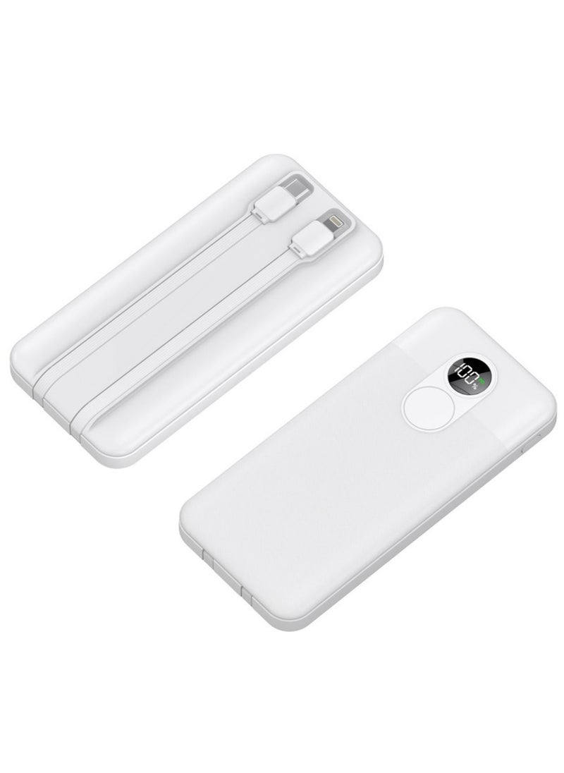 10000mAh Powerbank 2xType-C, USB A and Type C and Digital Display with C & Lightning Cable- White