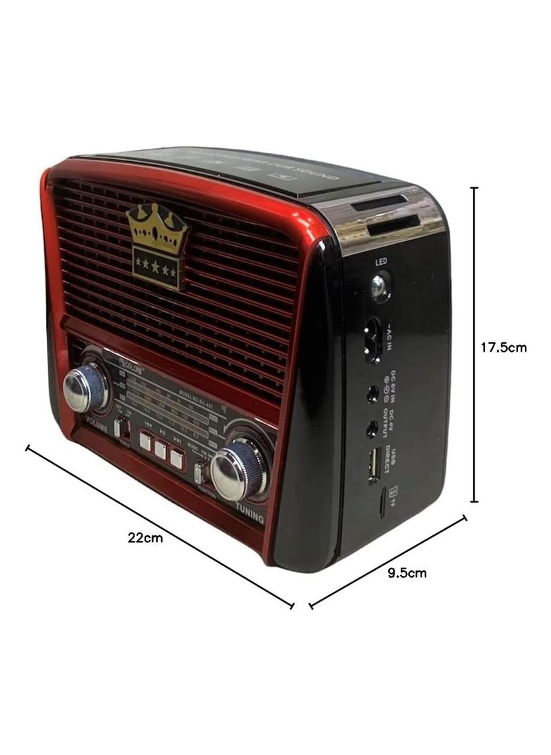 Portable retro AM/FM shortwave radio receiver with built-in speaker, USB, and micro SD support.