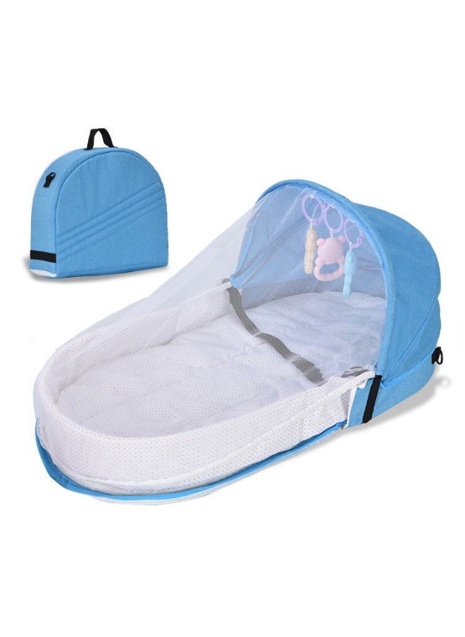 Portable Baby Nest, Foldable Baby Crib with Toy and Mosquito Net, Baby Travel Cot for Outdoor and Home (Blue)