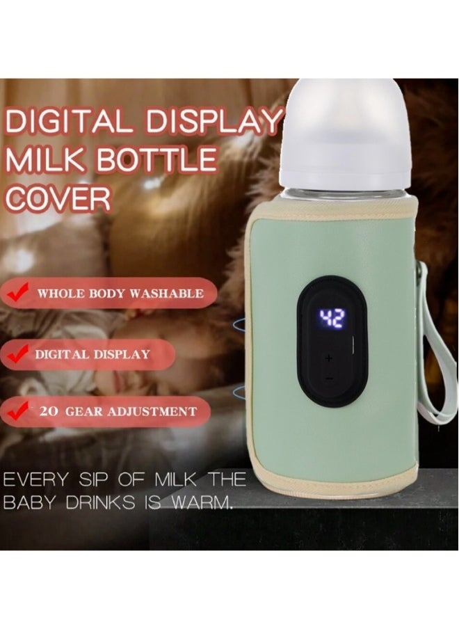 20-Gear Portable Baby Bottle Quick Warmer With Digital Display And Waterproof Thermostatic Bottle Cover (Green)