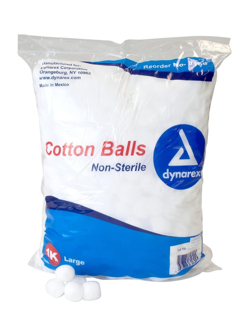 Dynarex 3169 Cotton Ball, Non-Sterile and Large Sized, Latex-Free, Pack of 1000