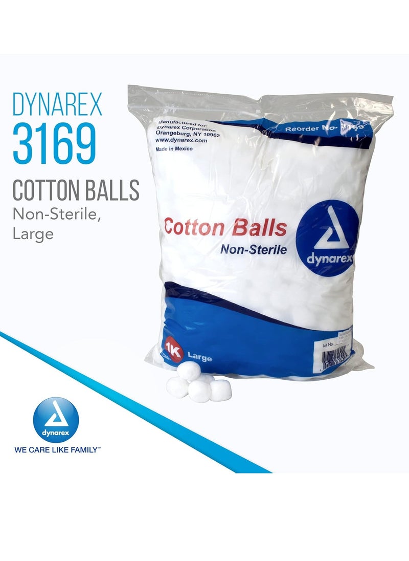 Dynarex 3169 Cotton Ball, Non-Sterile and Large Sized, Latex-Free, Pack of 1000