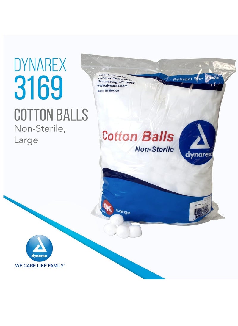 Dynarex Cotton Ball, Non-Sterile and Large, Latex-Free, Pack of 2000