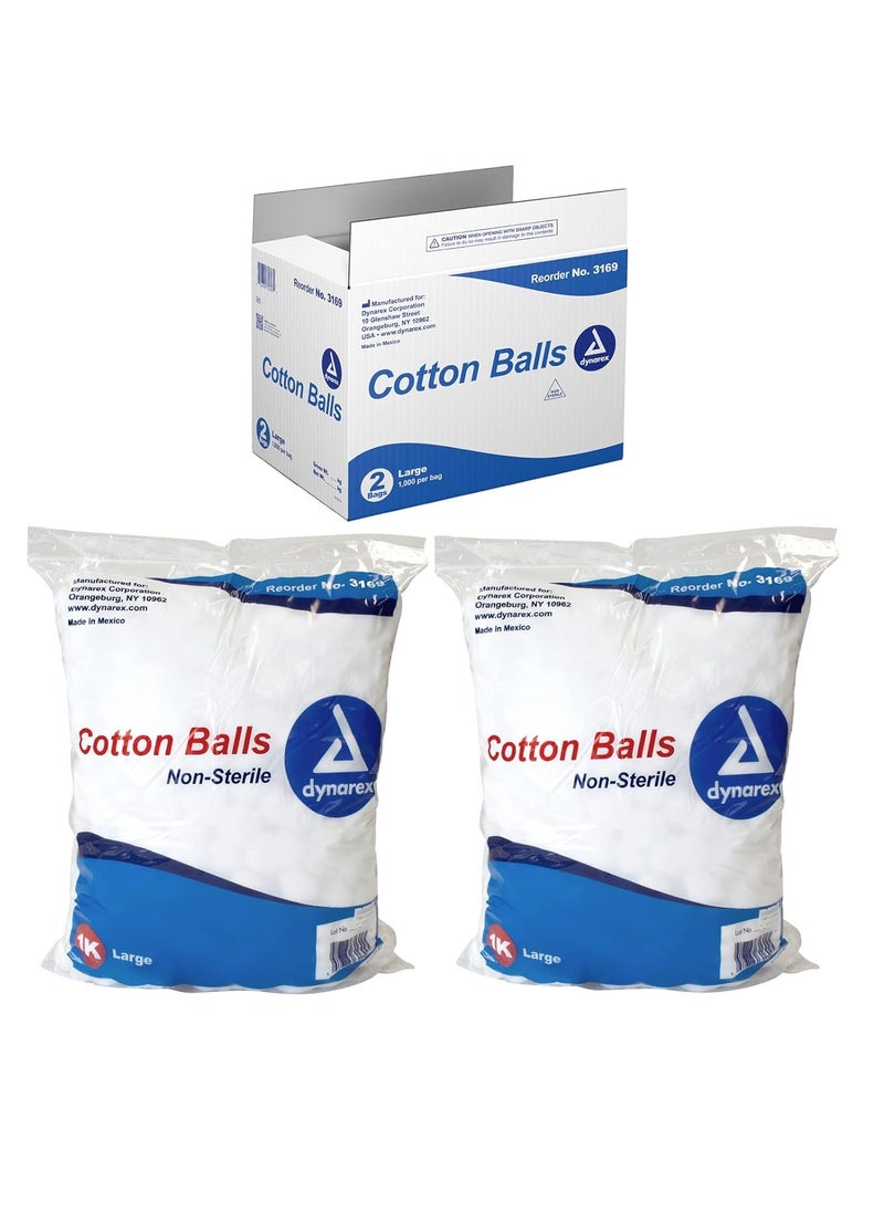 Dynarex Cotton Ball, Non-Sterile and Large, Latex-Free, Pack of 2000