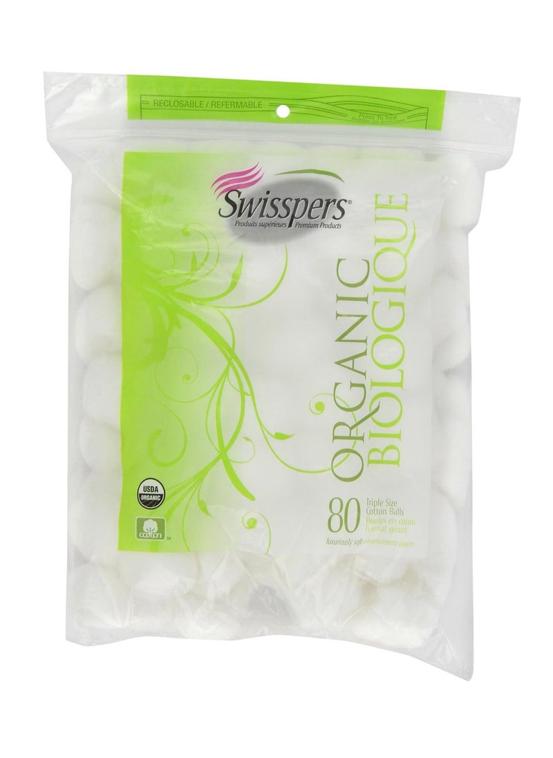 Swisspers Organic 100% Natural Organic Cotton Balls, 80-Count Bag